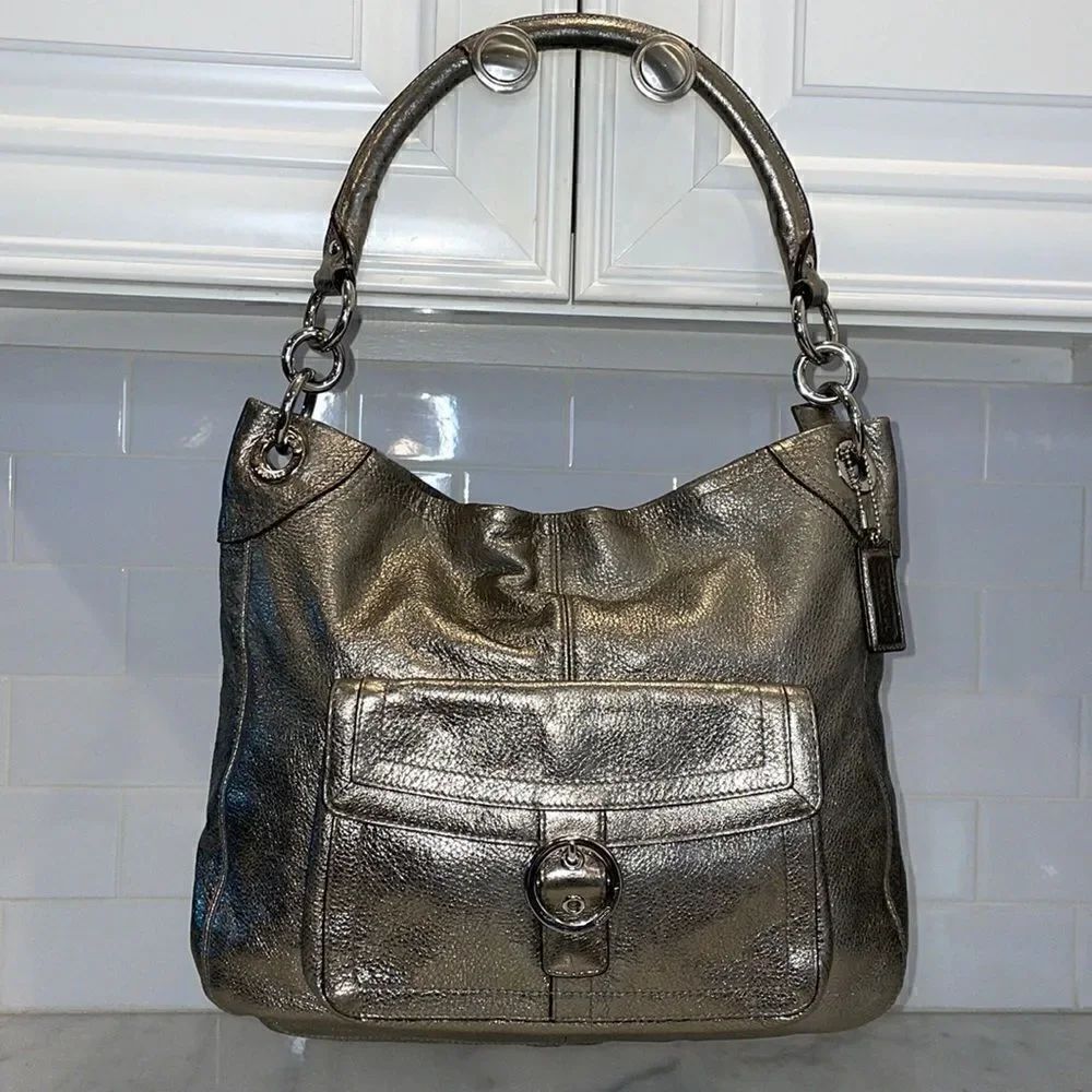 Coach Bag Purse Handbag Z Penelope Metallic Pebbled Leather Buckle Hobo Bag HTF